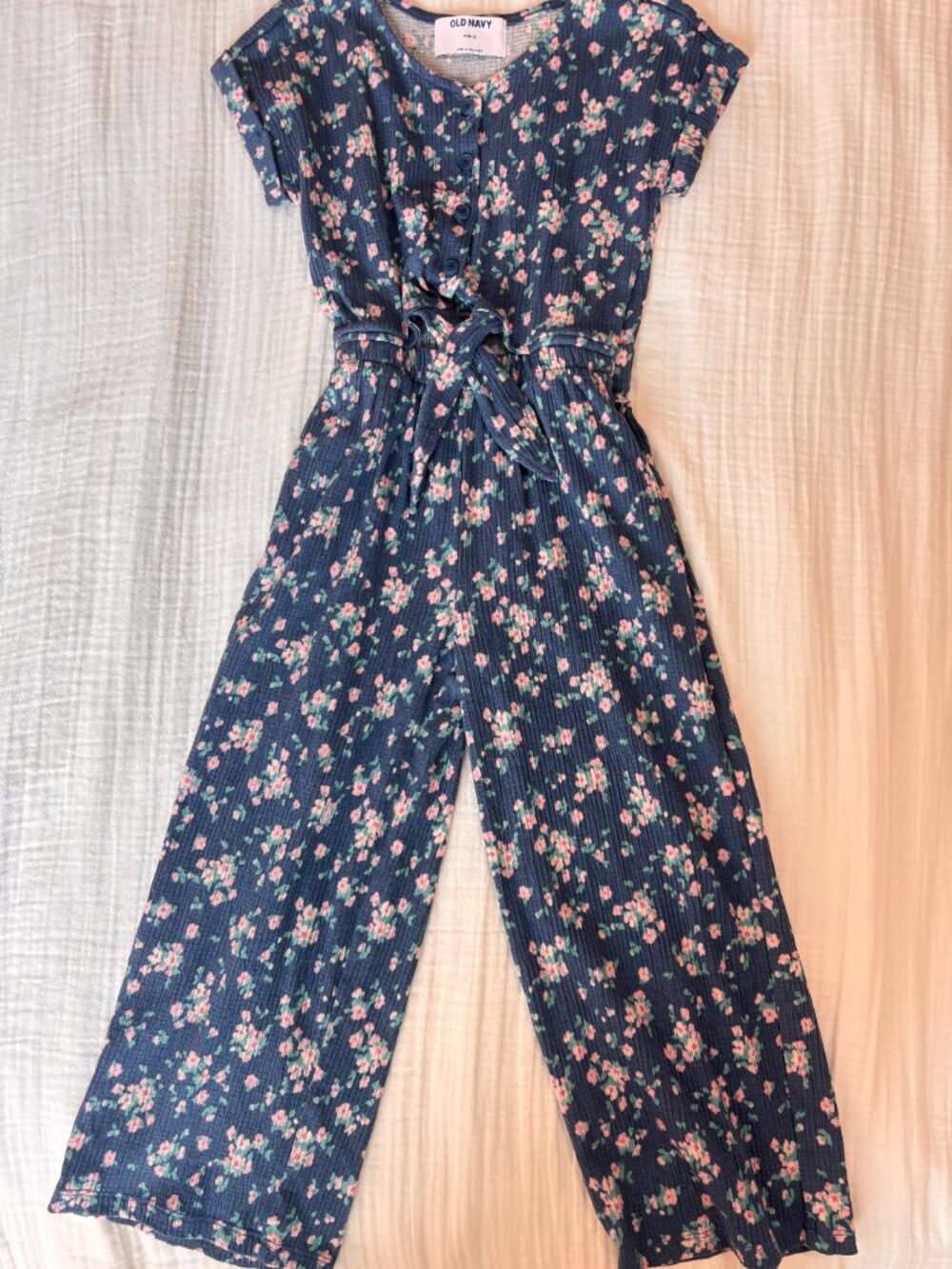 Old Navy Girls Floral Tie-Front Short Sleeve Jumpsuit
